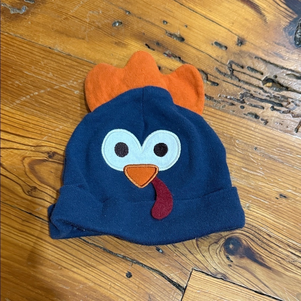 Chick Pea Navy Blue Turkey Thanksgiving Baby Beanie Size 6 to 9 months
